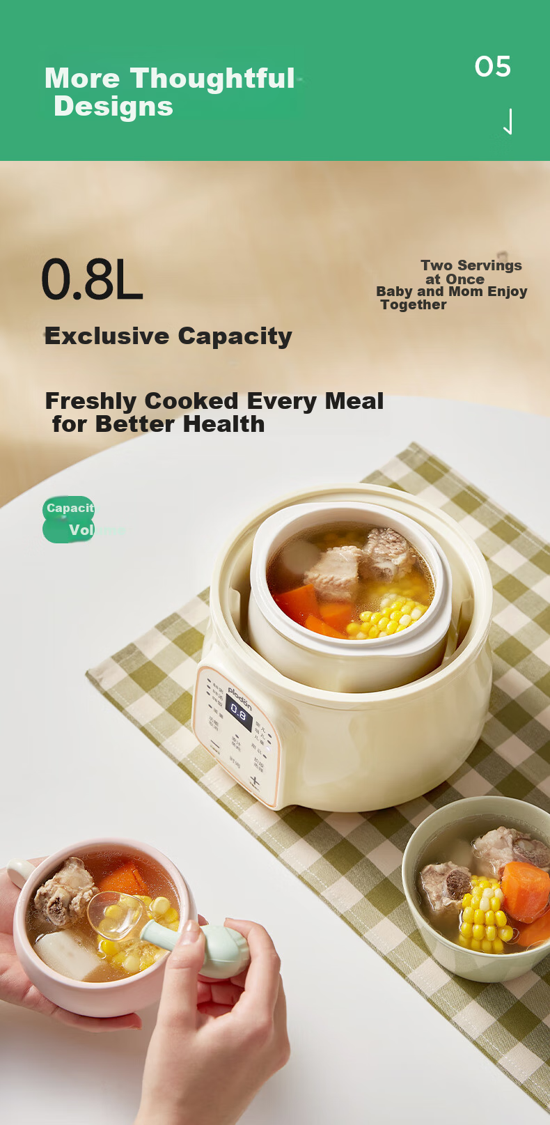 PLODON Upgraded Electric Stew Pot Baby Porridge and Rice Cooker Infant Micro-Pressure Stewing Pot with Steamer Basket 14