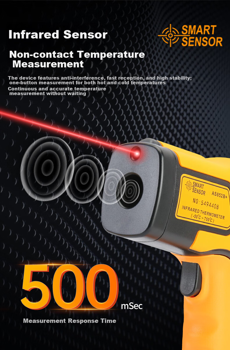 CEM Infrared Thermometer Industrial Temperature Gun High-Precision Thermometer Home Kitchen Baking Oil Temperature Gun AS-852B+ 7