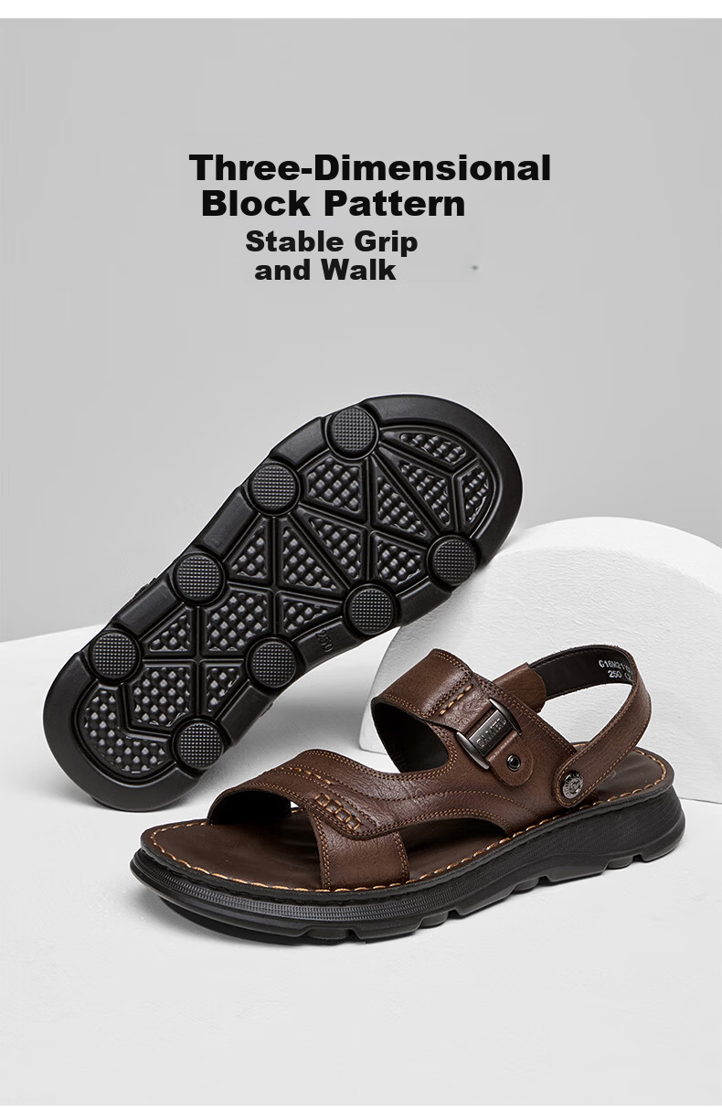 CAMEL Summer Leather Soft Elastic Dual-Wear Business Men's Sandals Father's Day G16M211034 Black 42 6