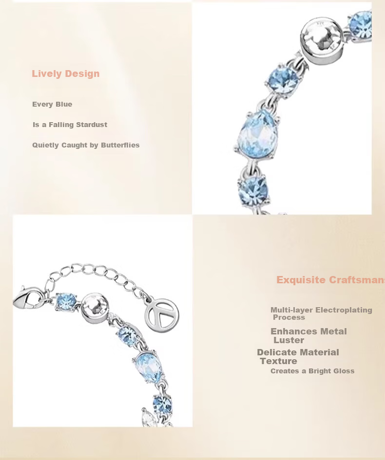 Chow Tai Fook [1000+ Stores] Ice Blue Butterfly Trail Women's Bracelet Full Diamond Niche High-End Bracelet Gift for Girlfriend 4