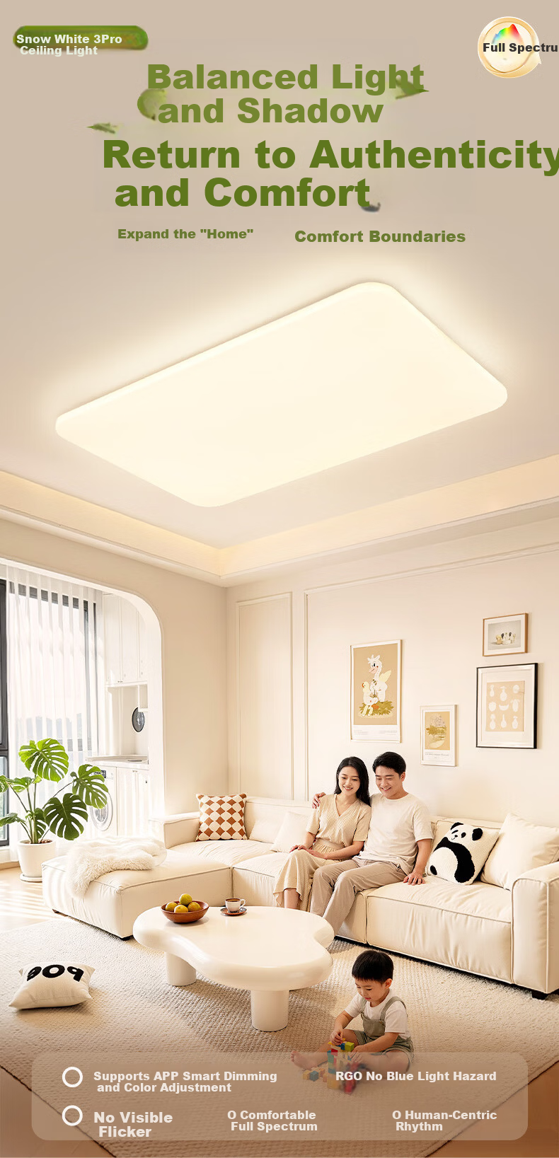 NVC Ceiling Light, Living Room Main Light, Bedroom Fixture, 2026 High-End New LED Full Spectrum Eye-Protection White Snow 3 2
