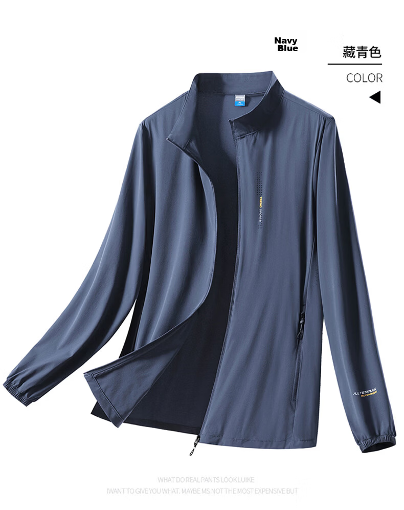 ROMON Sun Protection Jacket for Men, Summer Casual Lightweight UV Stand Collar Ice Silk Quick-Dry Jacket, Navy Blue, 6XL 13