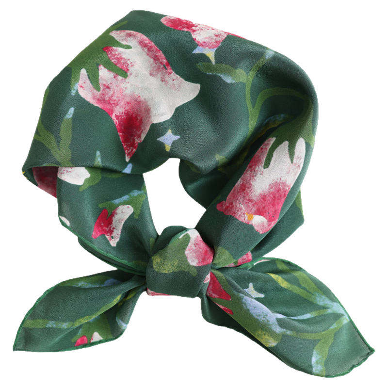 Lagur "Rose Red Morning Glory" Original Handmade Fine Roll 100% Mulberry Silk Scarf Mountain Green Pink Gift Box Set