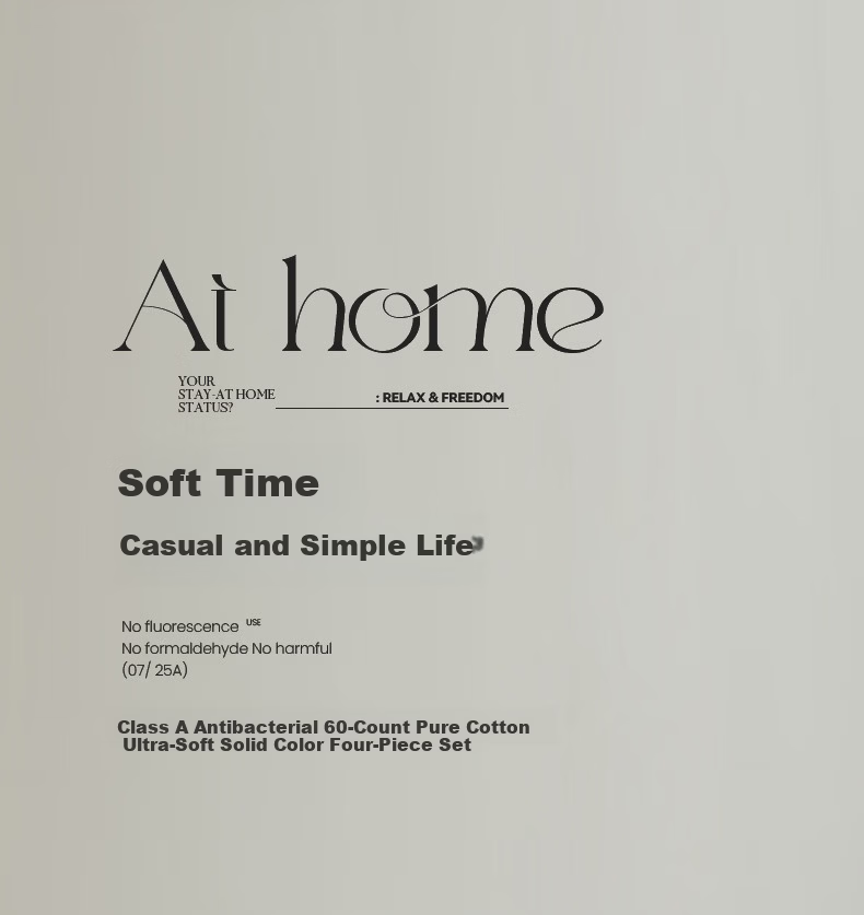 MUJI 60s Mercerized Ultra-Soft 100% Cotton 4-Piece Bedding Set for 1.5/1.8m Bed, 200x230cm, Dusk Gray 1