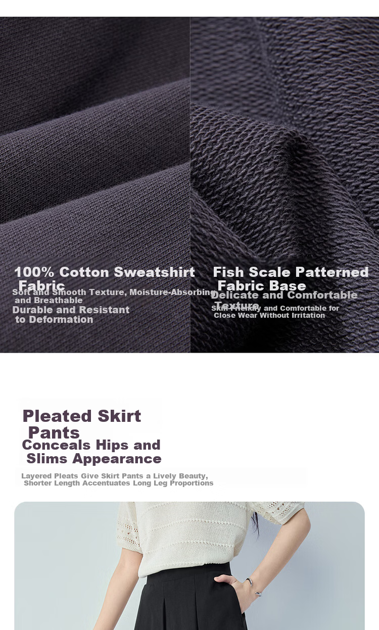 Giordano Women's Summer New Pure Cotton Pleated Knit Casual Sweatpants Elastic Waist Wide Leg Shorts 05406452 5
