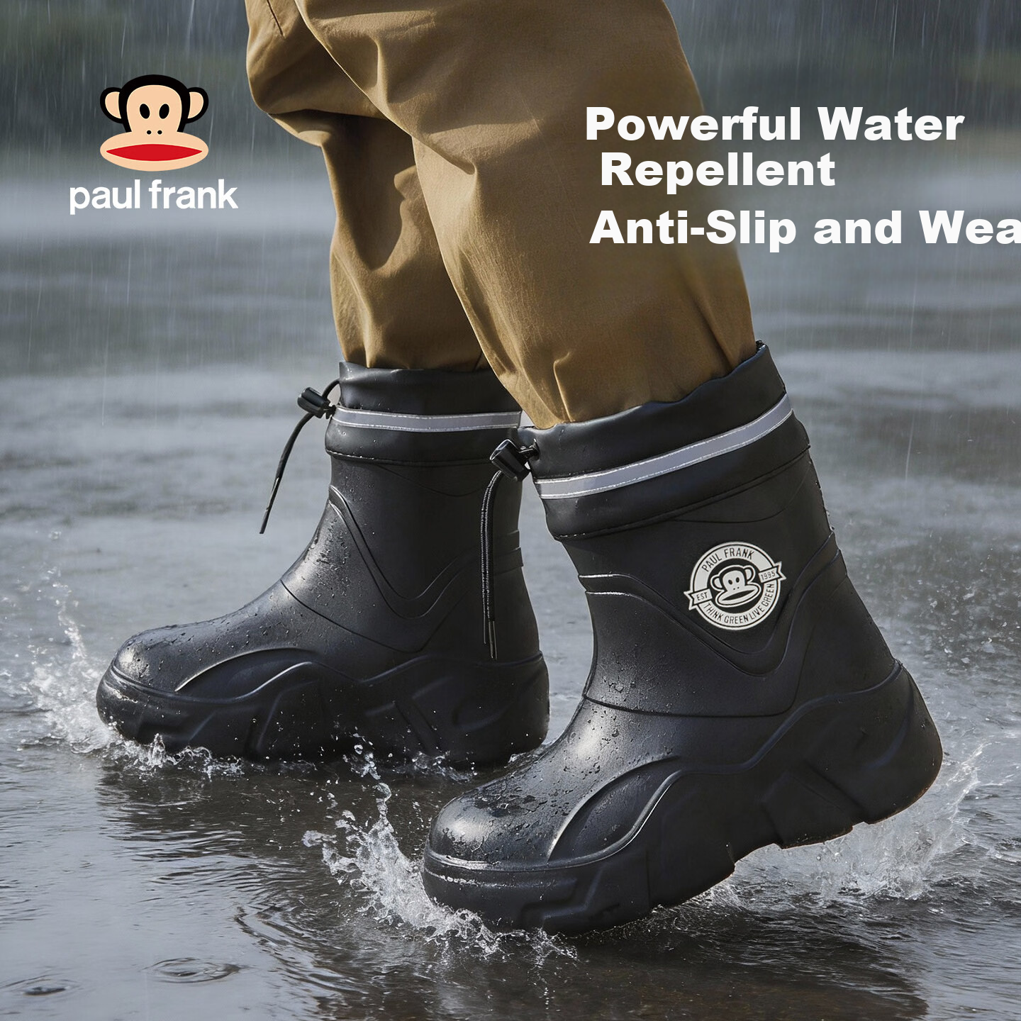 Paul Frank Professional Non-Slip Chef Shoes Outdoor EVA Rain Shoes Delivery Rider Water Shoes Fishing Rubber Shoes Black Size 41