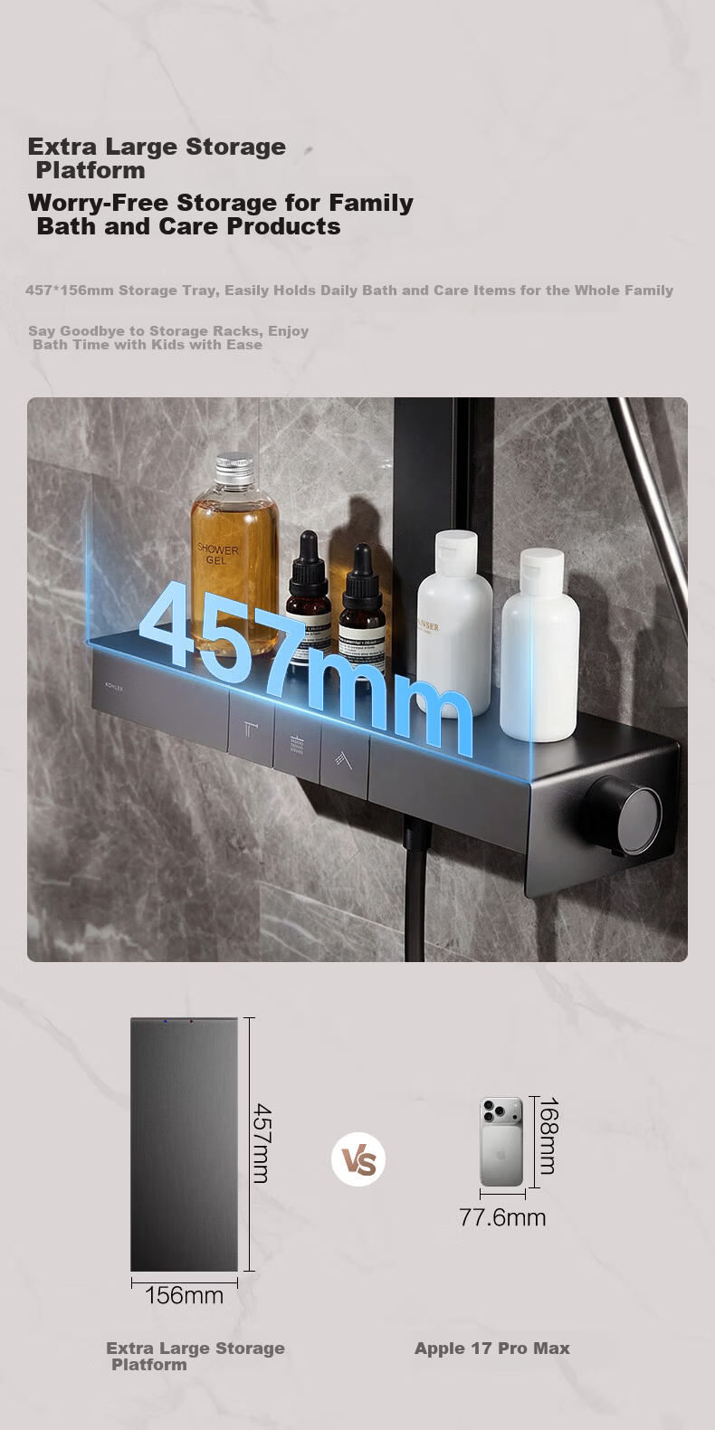 KOHLER Smart Shower Set Rain God 2.0 Thermostatic Shower SH30E Shower Head Home Edition Shadow Gray 9