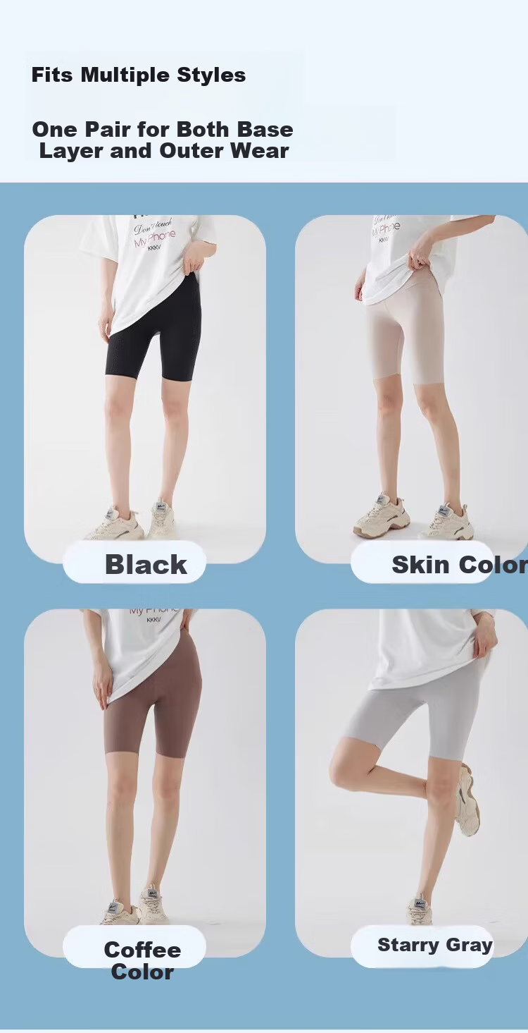 Xueqiman Women's 5-Minute Sharkskin Shorts Summer Seamless Ice Silk Ultra-Thin Fitness Plus Size Outerwear Yoga Safety Leggings Shorts 8