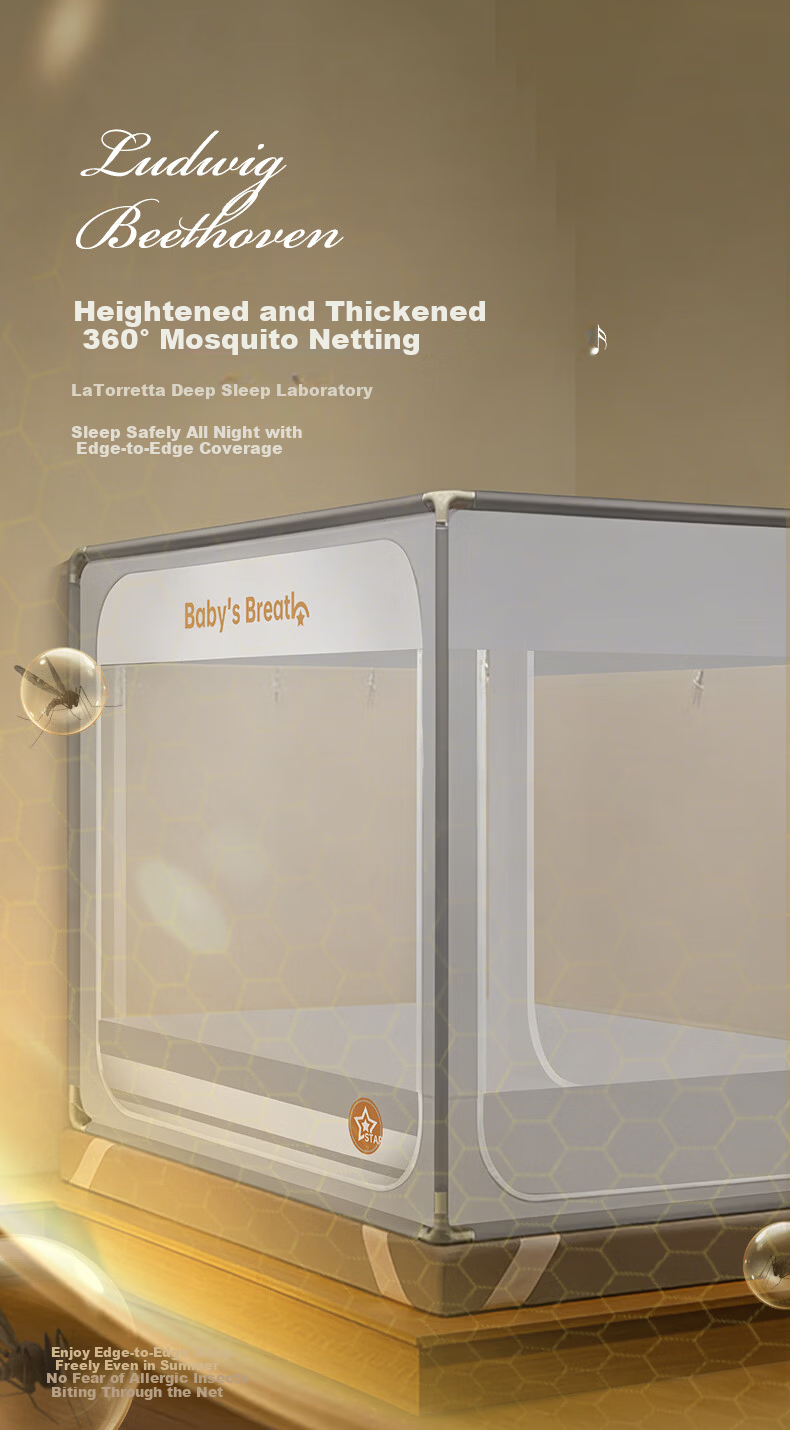 La Torretta Class A Baby Anti-Fall Mosquito Net Home Three-Door Encrypted Drop-Resistant Square Top Mosquito Net for 1.5×2m Bed 3