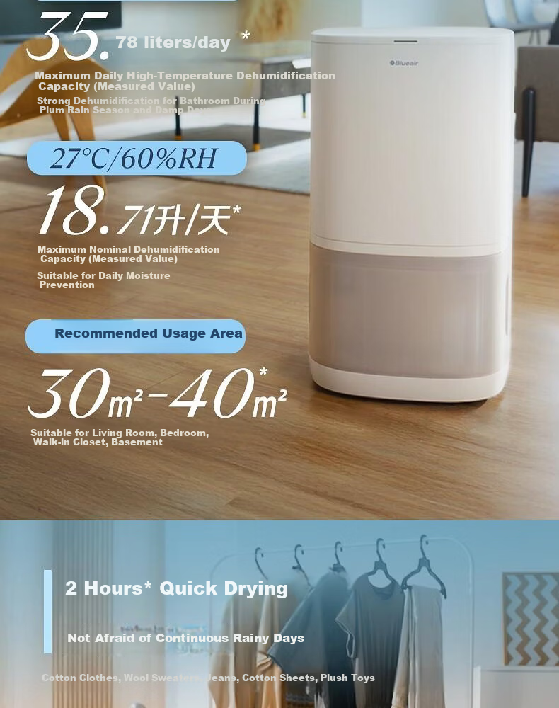 Blueair D26i Home Silent Dehumidifier and Air Purifier Combo for Damp Weather 8