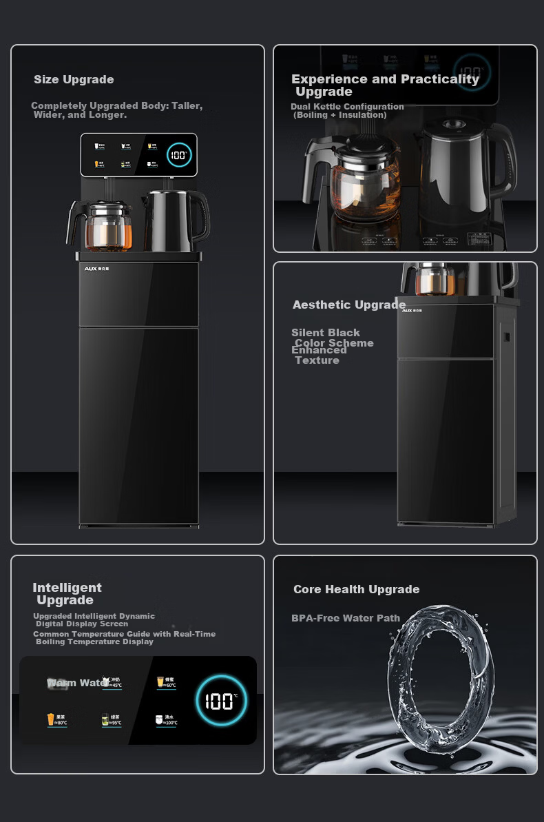 AUX Home Smart Remote Control Tea Bar Machine 304 Stainless Steel Electric Kettle Large Screen Display Bottom Water Tank Vertical Water Dispenser Warm Model YCB-30 2