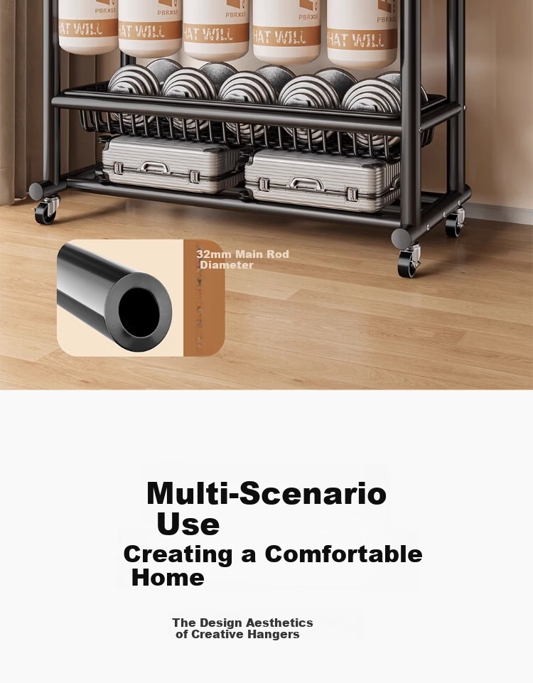 Yixuan Floor Clothes Rack Coat Hanger Bedroom Garment Rack Thickened Sturdy Drying Rack Storage Rack 14