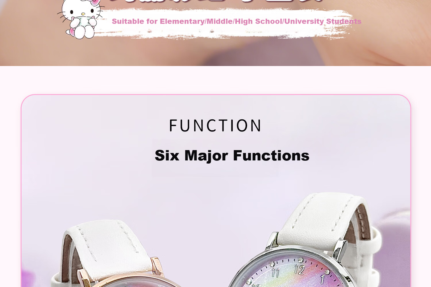 Hello Kitty Girls' Watch Student Dual Calendar Luminous Waterproof Kids' Watch for Elementary and Middle School Girls Exam Wristwatch 3