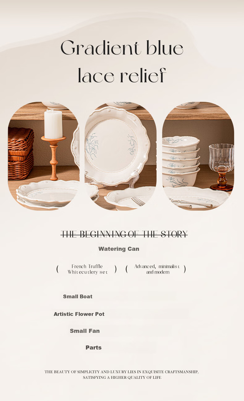 TREEJACK Lily of the Valley French Style Bowl and Plate Set Luxury Home Tableware 2025 New Arrival Dinnerware Set 2