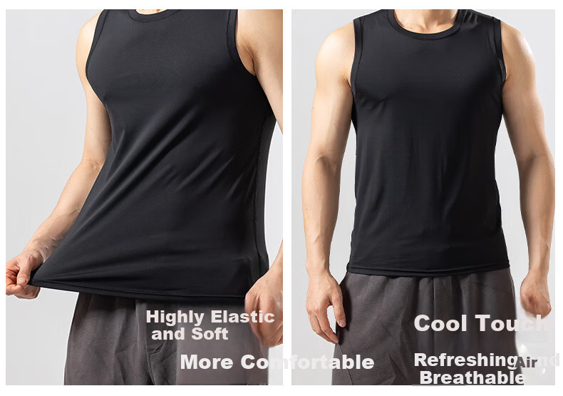 Xunmianren Men's Sleeveless Sports T-Shirt Wide Shoulder Base Layer Vest Summer Sports Ice Silk Breathable Quick-Dry Vest 10