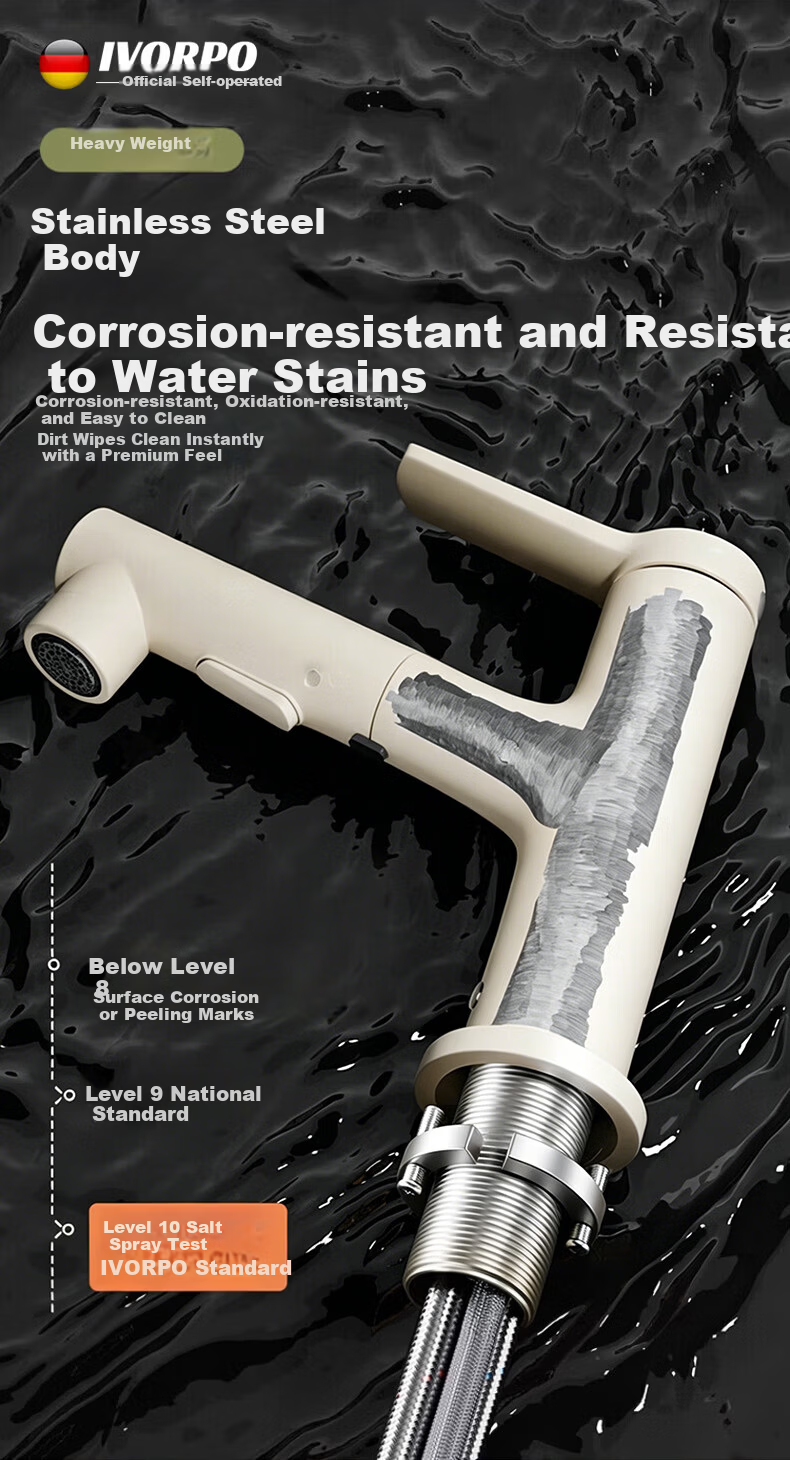 IVORPO German Basin Faucet Pull-Out Hot and Cold Bathroom Sink Tap 13