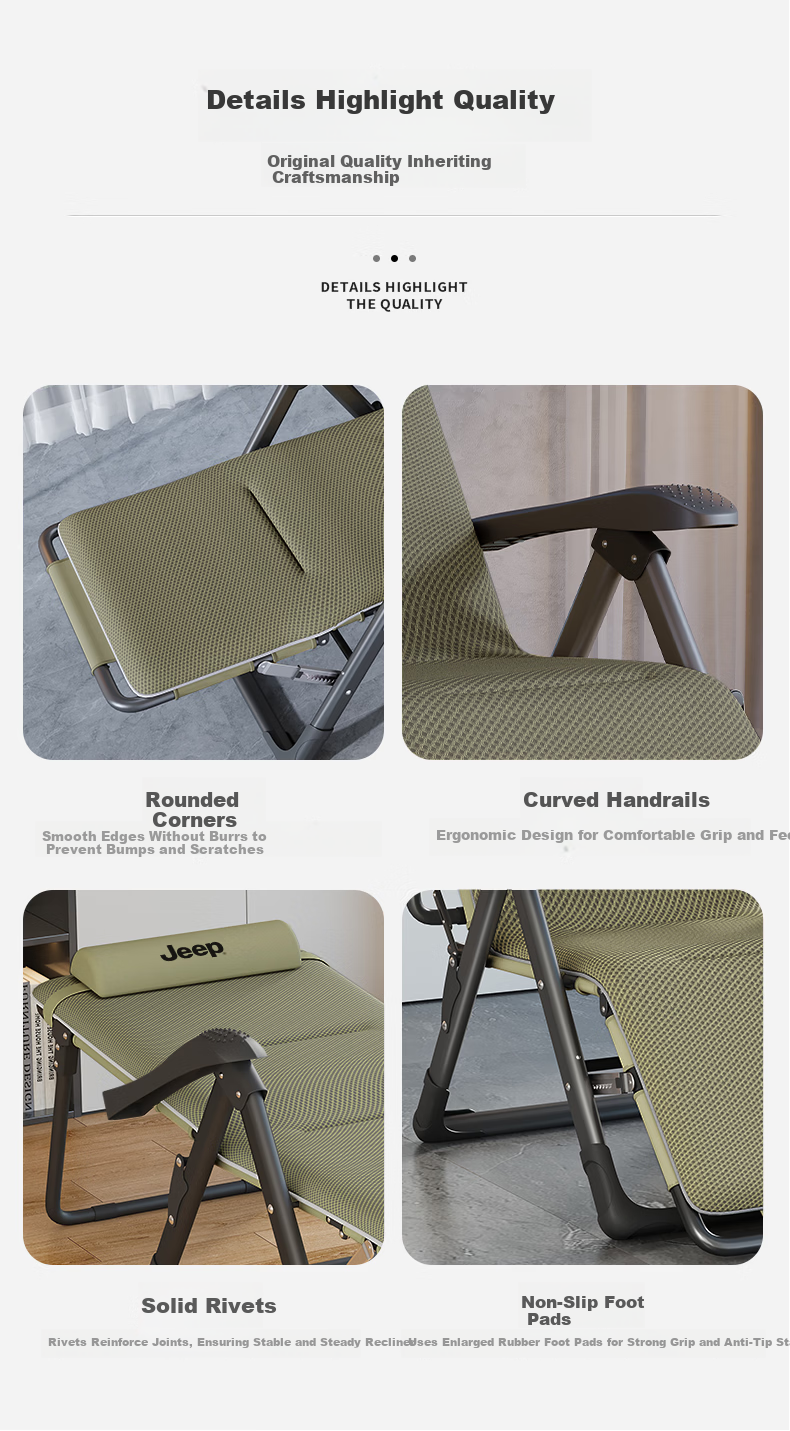 JEEP Folding Bed Recliner Office Nap Bed Single Nap Chair Care Bed Folding Chair Military Cot Thickened Cotton Pad 13