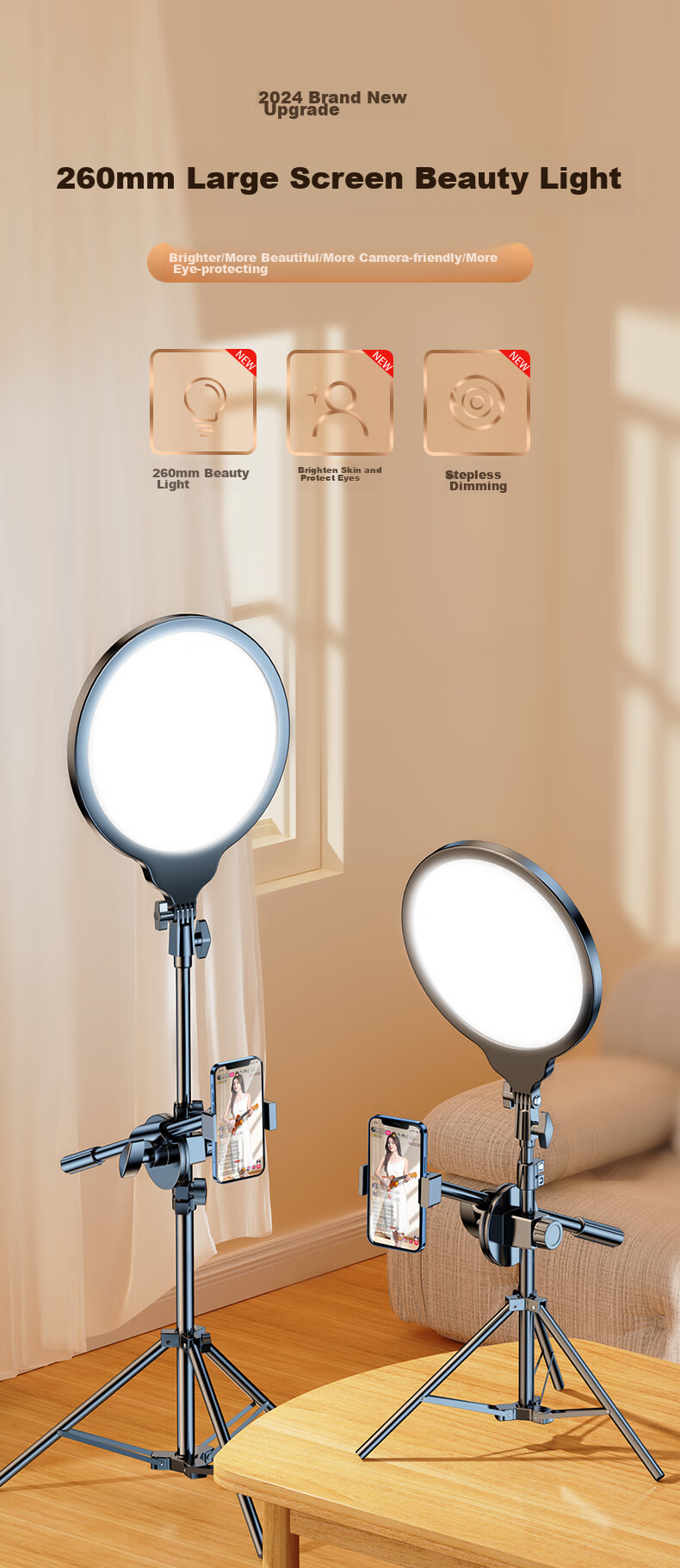 Shuotu Live Streaming Fill Light, Photography Light, Shooting Light, LED Full-Screen Light, Mobile Phone Live Streaming Stand, Floor-Standing Portable Overhead Shooting Studio, Professional Live Streaming Room Equipment Complete Set Light Frame 1