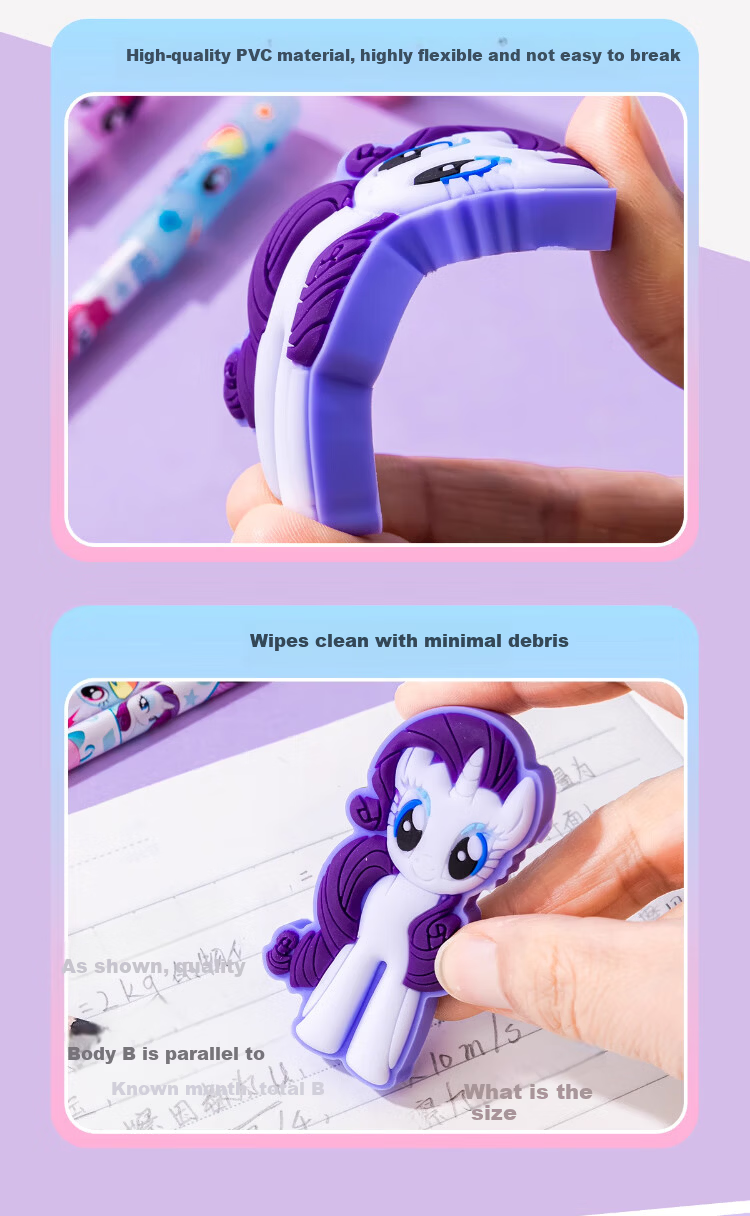 IiGEN My Little Pony HB Pencil Primary School Stationery Round Barrel Exam Pencil Non-toxic Cap Protective Cover Kindergarten Grade 1-2 Set with Eraser Break-resistant Core Back-to-School Gift Box 9