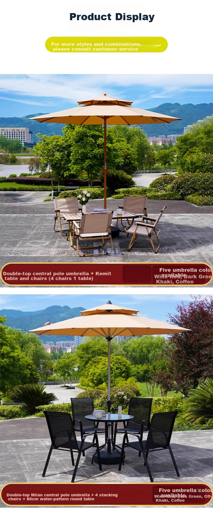 Qiyinge Outdoor Sunshade Umbrella Patio Parasol Terrace Balcony Market Large Sun Umbrella Villa Garden Outdoor Roman Umbrella 13
