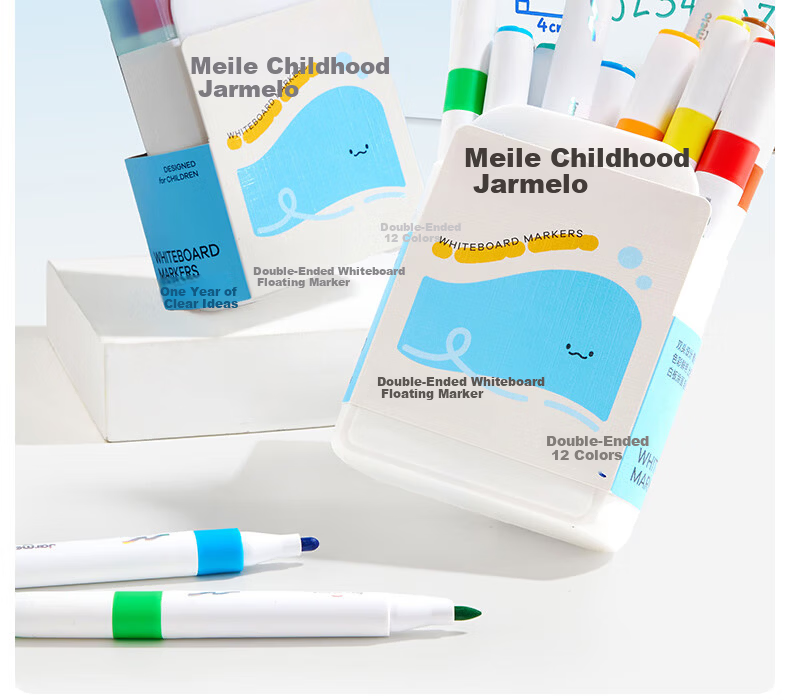 Melo Childhood Kids Double-Ended Erasable Water-Based Whiteboard Markers 12 Colors Educational Drawing Pens for Kindergarten Students Home Doodling 2