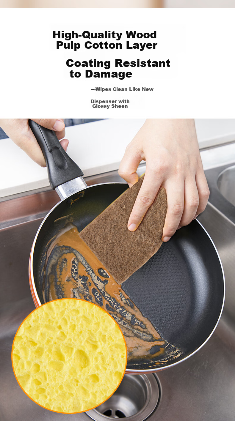 Shijia Wood Pulp Cotton Cleaning Cloth 11×6.8×2.1CM*3pcs Non-Scratch Kitchen Degreasing Pot Washing Sponge Scrubber 4
