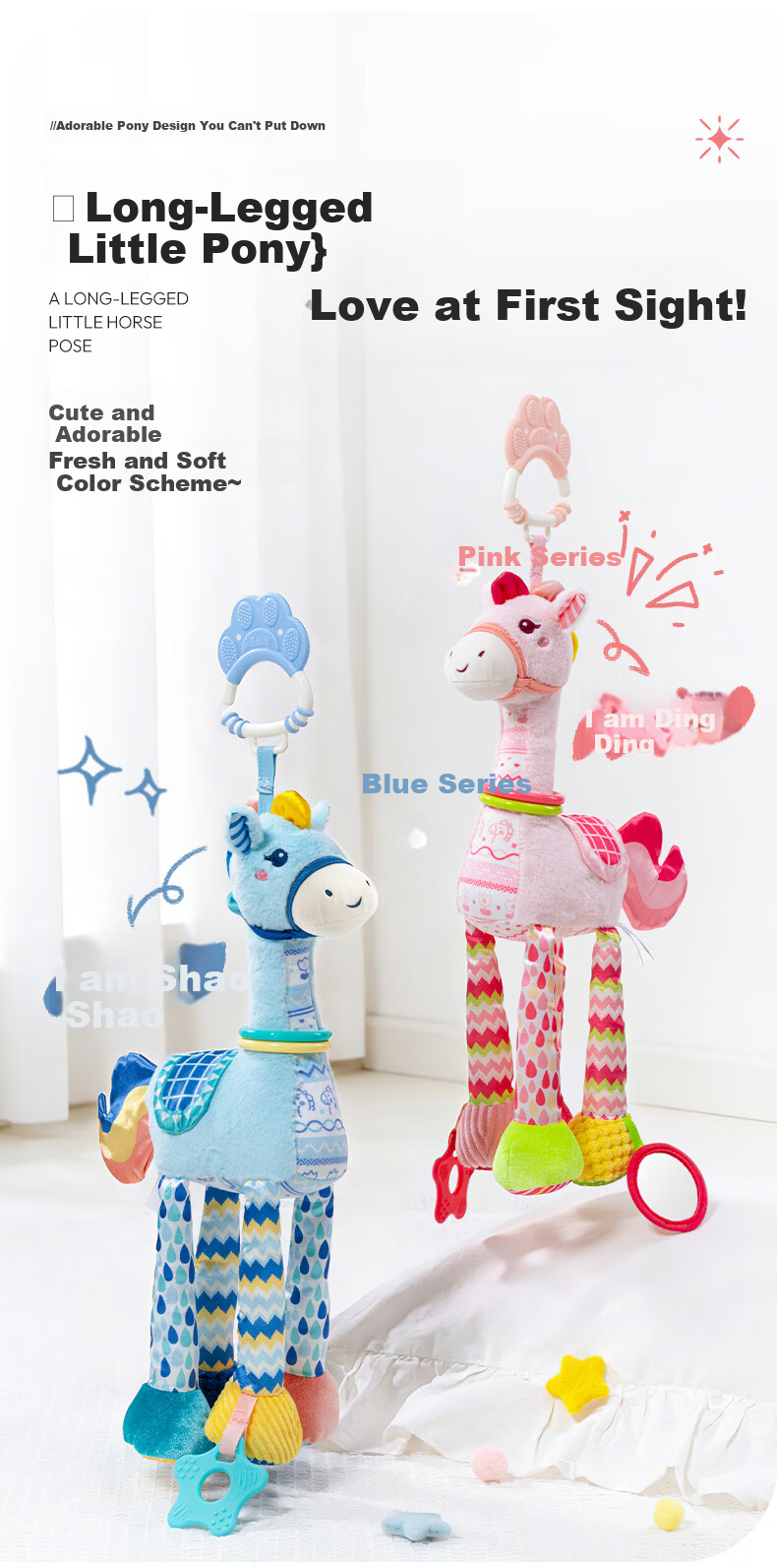 Jollybaby Baby Stroller Toy Pendant Newborn Crib Rattle Car Toy Baby Crib Bell Pony Soothing Pendant 5