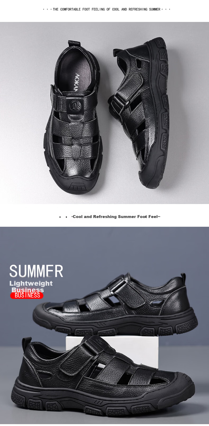 Aokang Father's Day Summer Perforated Shoes Men's Casual Leather Shoes Business Commute Hollow Leather Sandals Men's Black Size 44 13