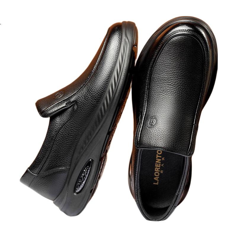 LAORENTOU Men's First Layer Cowhide Business Casual Leather Shoes Soft Sole Soft Surface Dad Shoes LA282 Black Size 43