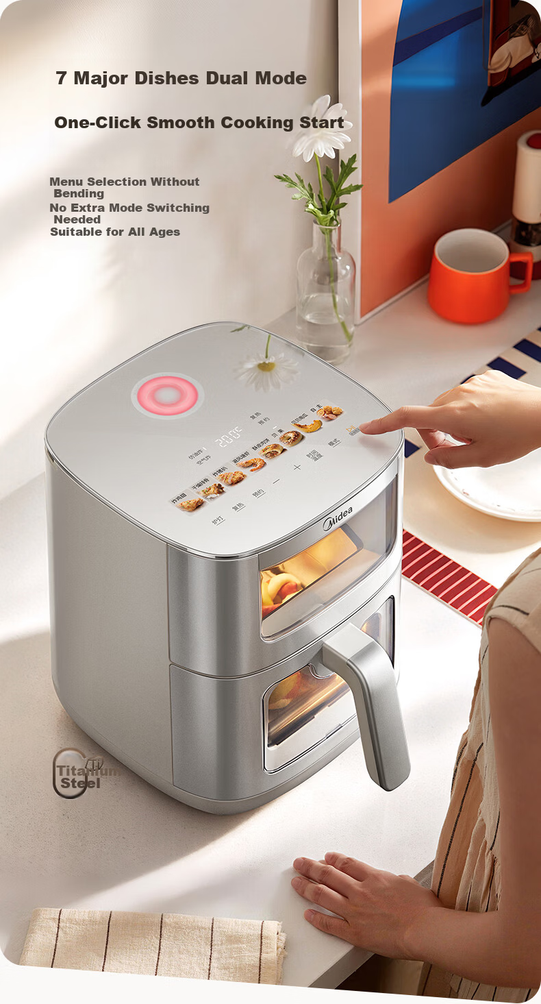 Midea Fresh Air Roasting Air Fryer [Price Protection 618] Non-Coated Stainless Steel Titanium Air Fryer Steam and Roast Combo 2026 New Model 6.5L Large Capacity KZC6521PRO 16