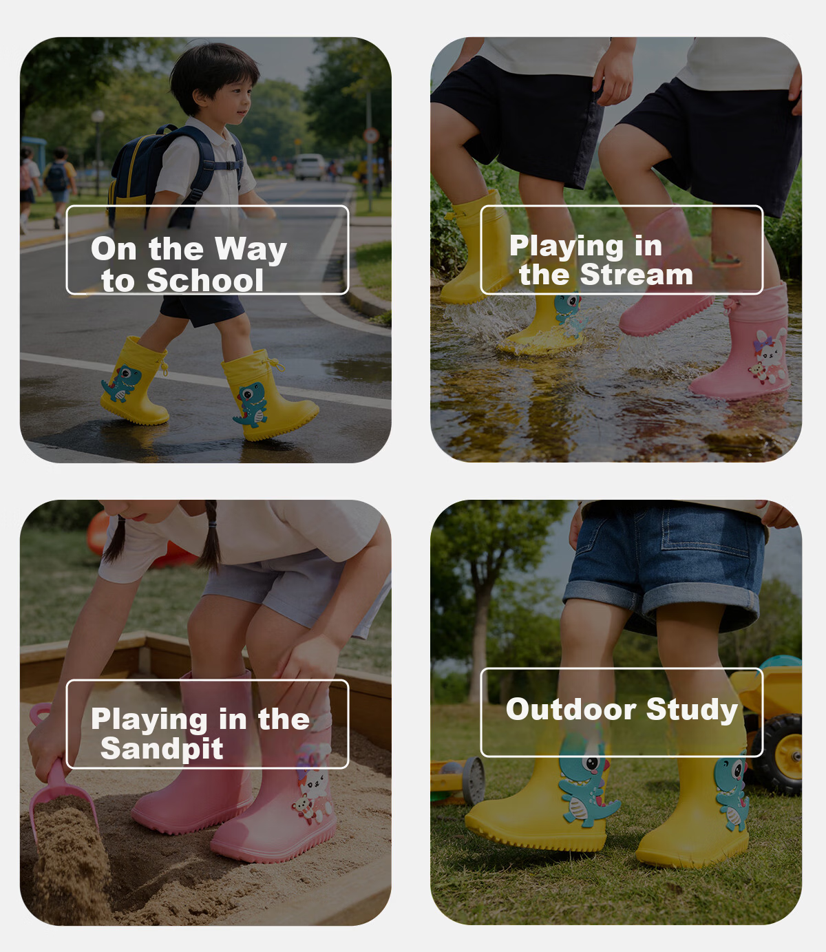 Sweet Baby Kids Waterproof Non-Slip Rain Boots for Toddlers Boys and Girls Durable School Water Shoes 24