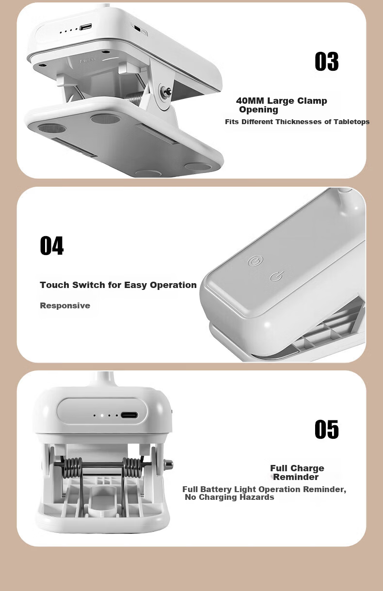 Datouren Grade A Rechargeable Desk Lamp Long Battery Life Clip Light Bedroom College Dormitory Study Eye Protection Lamp 6000mAh 29