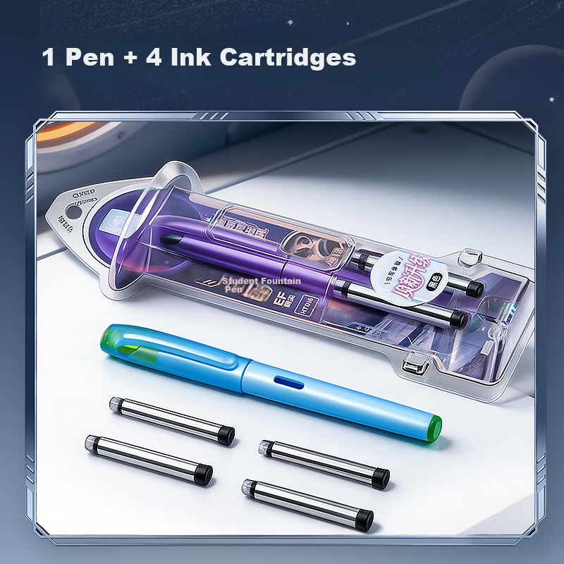 Deli Aerospace Series Student Fountain Pen EF Fine Nib Office Stationery Daily Writing Gift HT016 Black