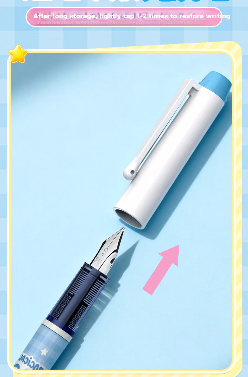 Snowhite Erasable Liquid Ink Fountain Pen for Elementary Students Grades 3-6, No Cartridge Replacement, Built-in Ink Conditioner, High Aesthetic, Large Capacity, Student Practice Pen C510, Ink Blue, P 6