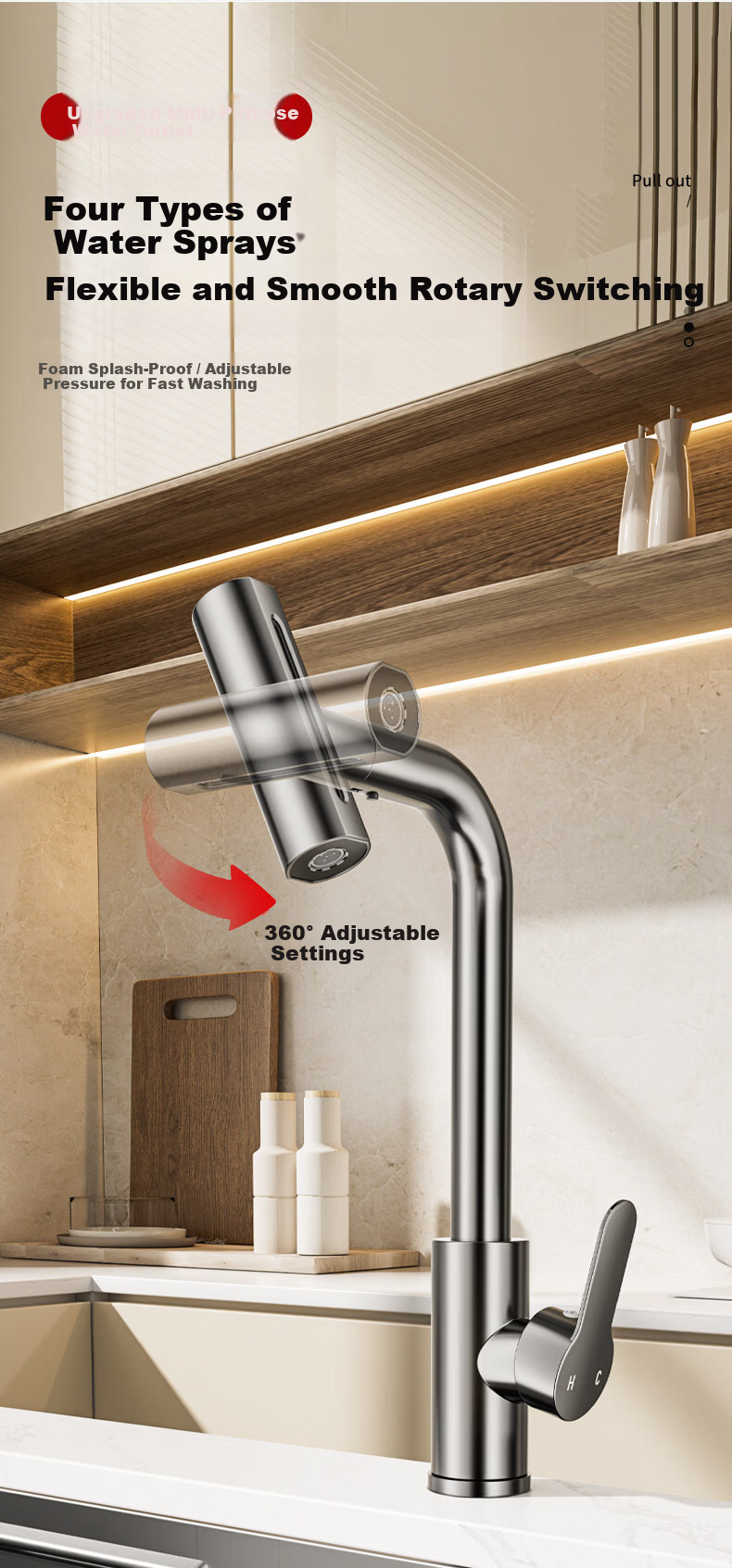 Baihan Kitchen Faucet Hot and Cold Two-in-One Vegetable Sink Faucet Flying Rain Waterfall Dishwasher Sink Faucet 3