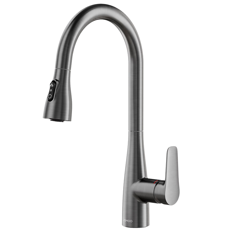 JOMOO Kitchen Faucet Dual Control Hot and Cold Pull-Out Spout Sink Three-Way Spray Gray Brass Faucet 33255
