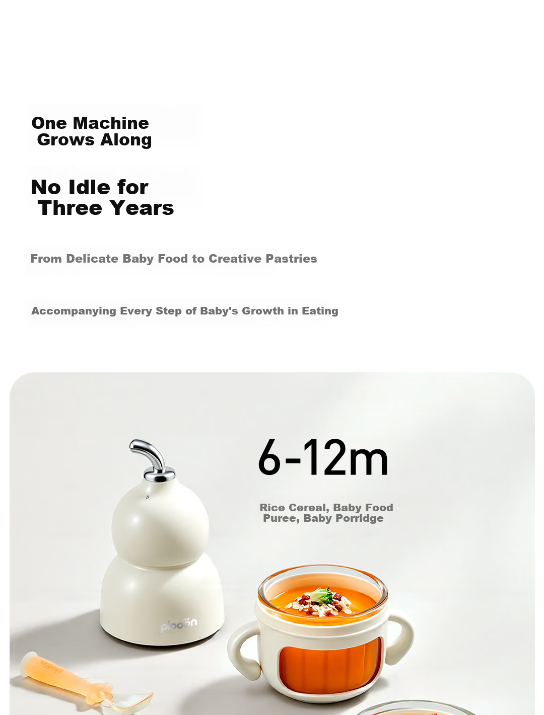 PLODON Baby Food Processor Infant Blender Puree Maker [All-Steel Shaft] Single Speed 10-Blade Single Cup Single Blade 13