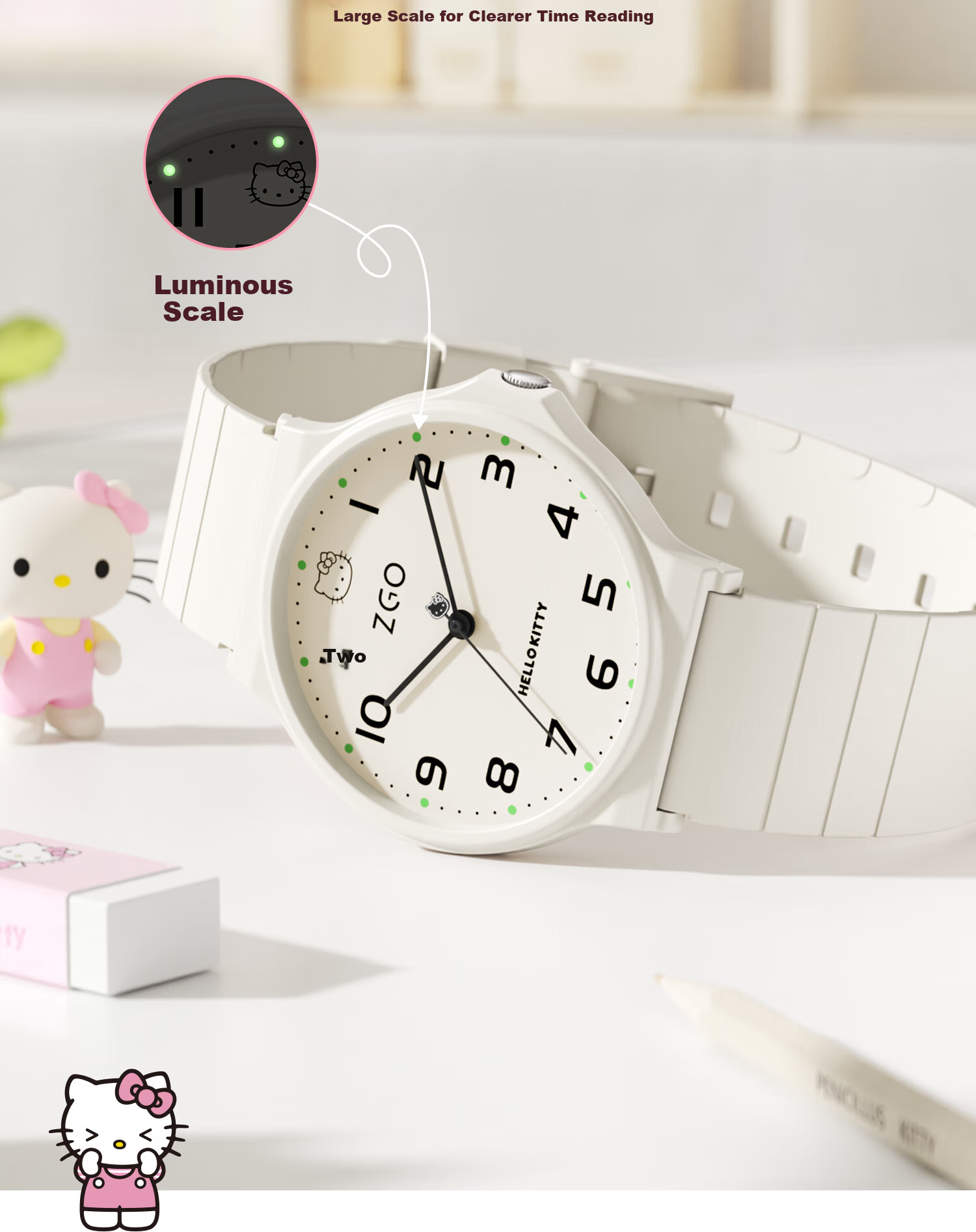 Hello Kitty Student Exam Watch for Girls Middle and High School Quiet Quartz Movement 4