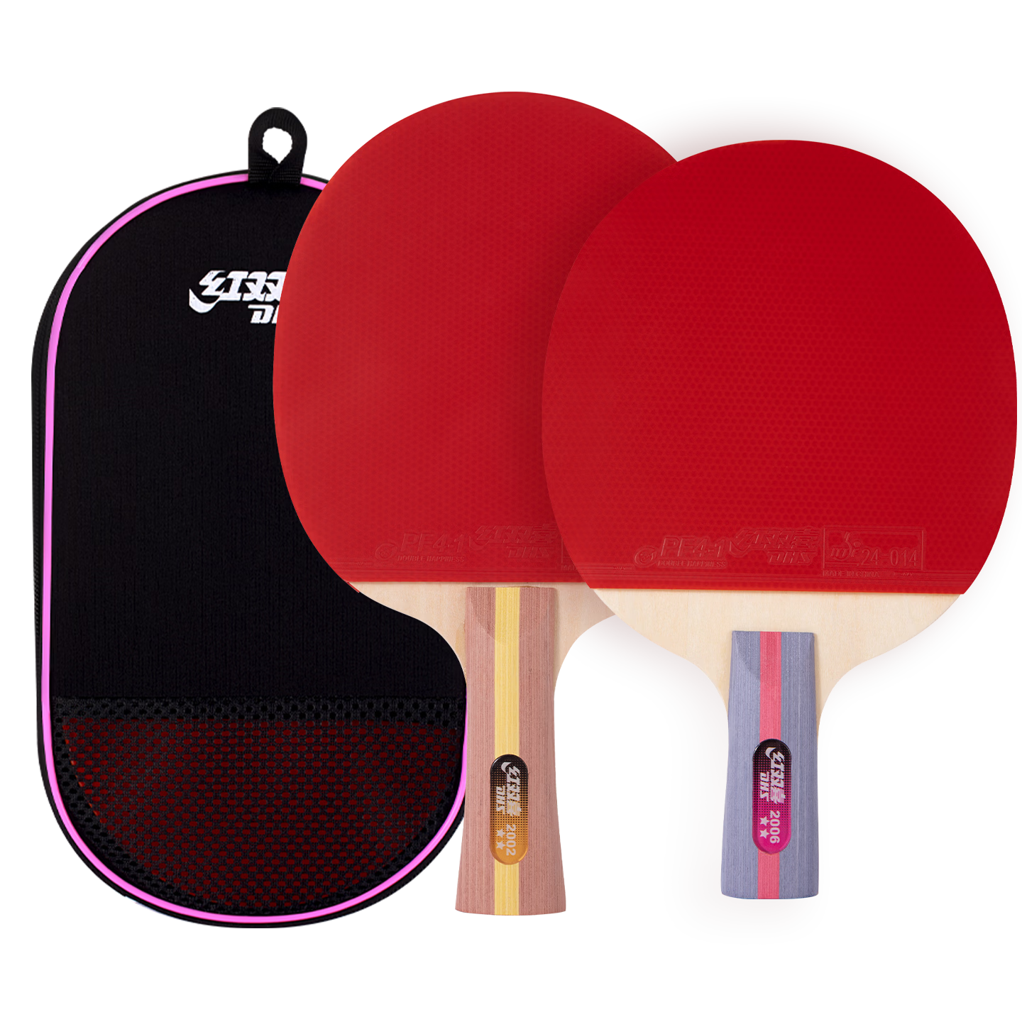 DHS Two-Star Table Tennis Racket Set H2 (Penhold And Shakehand, with Racket Case And Ping Pong Balls)