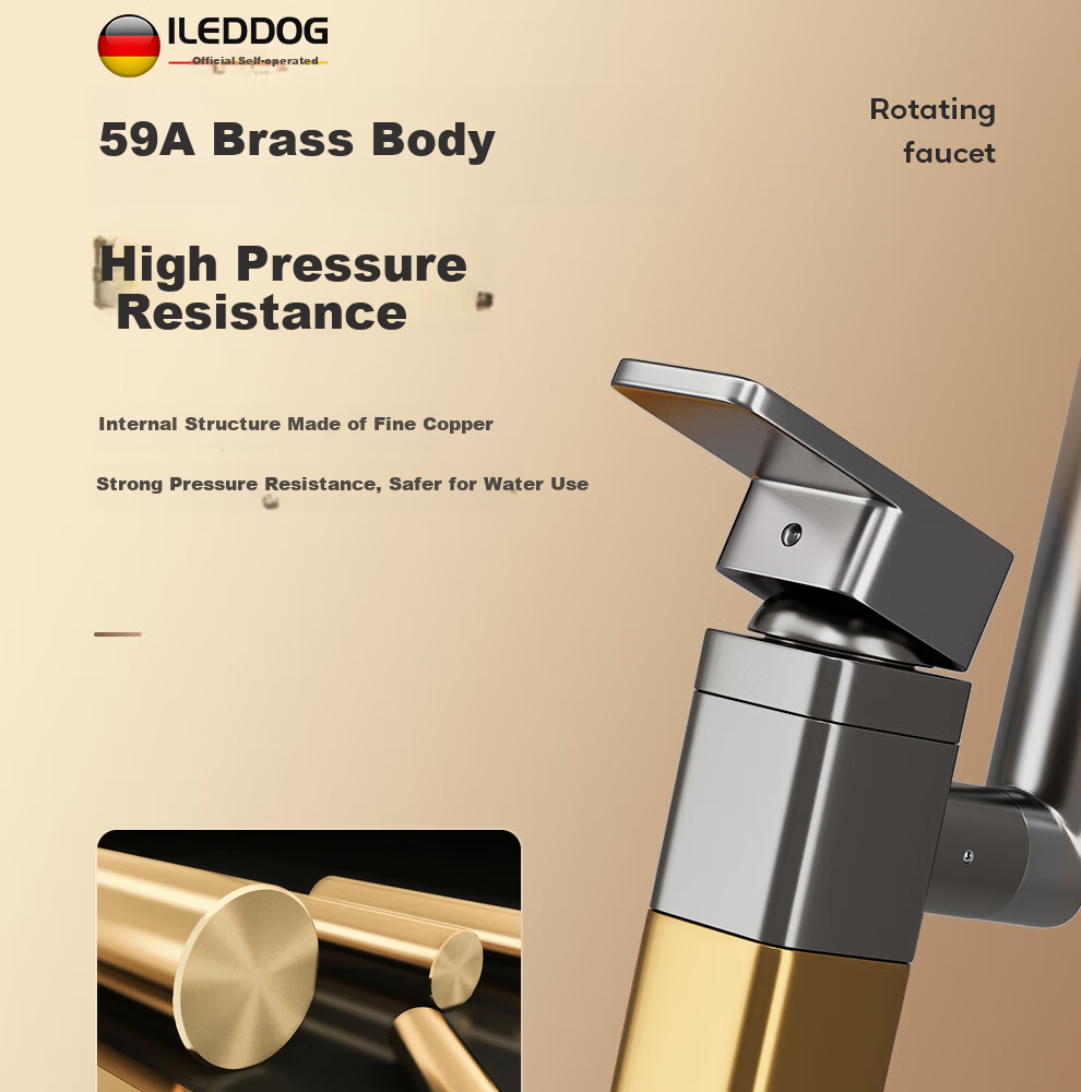 ILeddog [Germany] All-Copper Basin Faucet Bathroom Sink Universal Mechanical Arm Hot and Cold Splash-Proof ZCMLT 5
