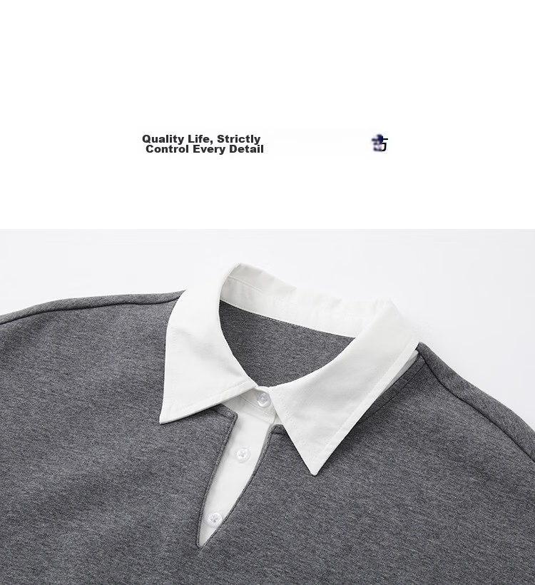 Demana [Comfort Elastic Air Layer] Spring Design Three-Button Spliced Fake Two-Piece Small Female Sweatshirt 11