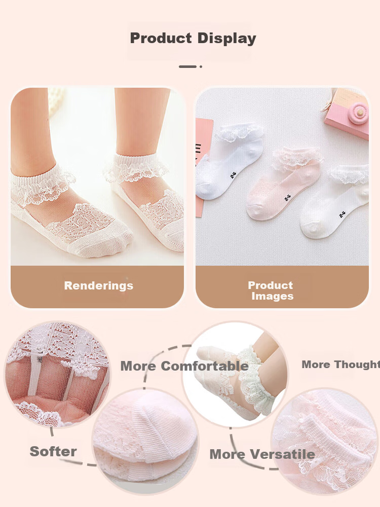 9i9 Children's Summer Thin Crystal Silk Baby Mesh Socks Cotton Lace Student Short Socks 3 Pairs A363 8
