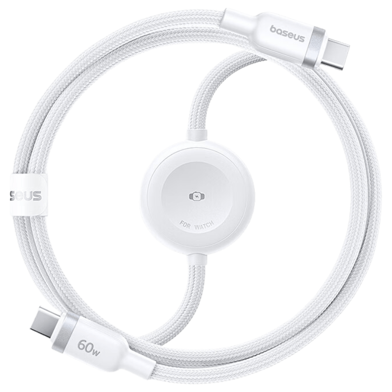 Baseus Apple Watch Charger PD 60W 2-in-1 Data Cable Watch Charging Cable Compatible with iPhone 17/16/15 and Watch S11/10/9/8/SE/Ultra 3