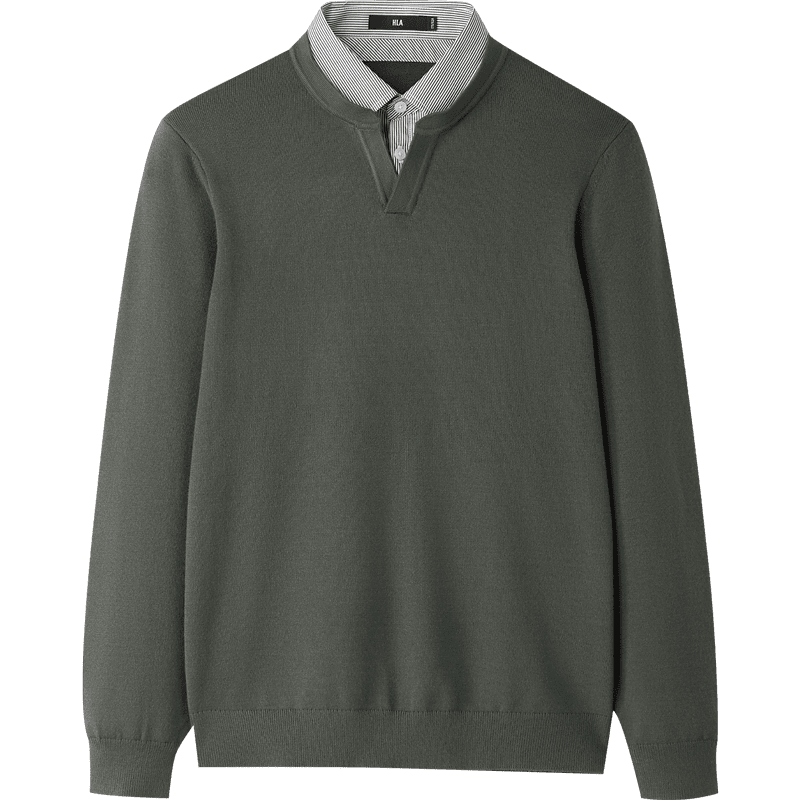 HLA Heilan Home Men's Knitted Sweater 25 Core-Spun Yarn Fake Two-Piece Soft Fluffy Autumn Sweater