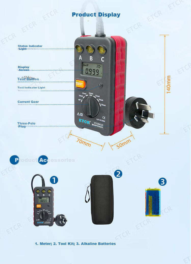 ETCR8610RCD Leakage Circuit Breaker Tester Socket Tester 7