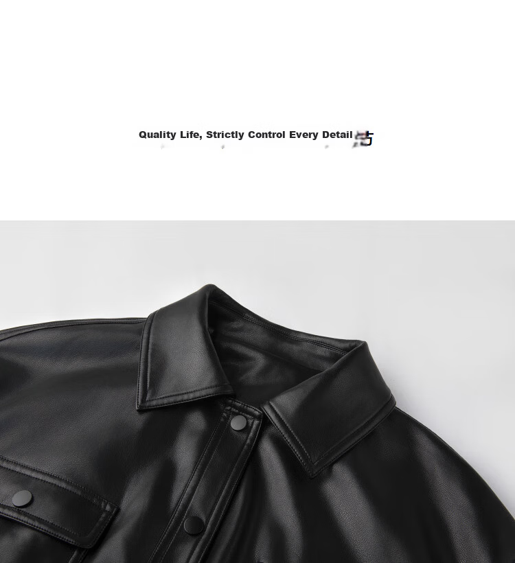 Demana Black Chocolate Bagel Spring Motorcycle Style Lapel Waist-Tied Glossy PU Large Pocket Women's Leather Jacket 13