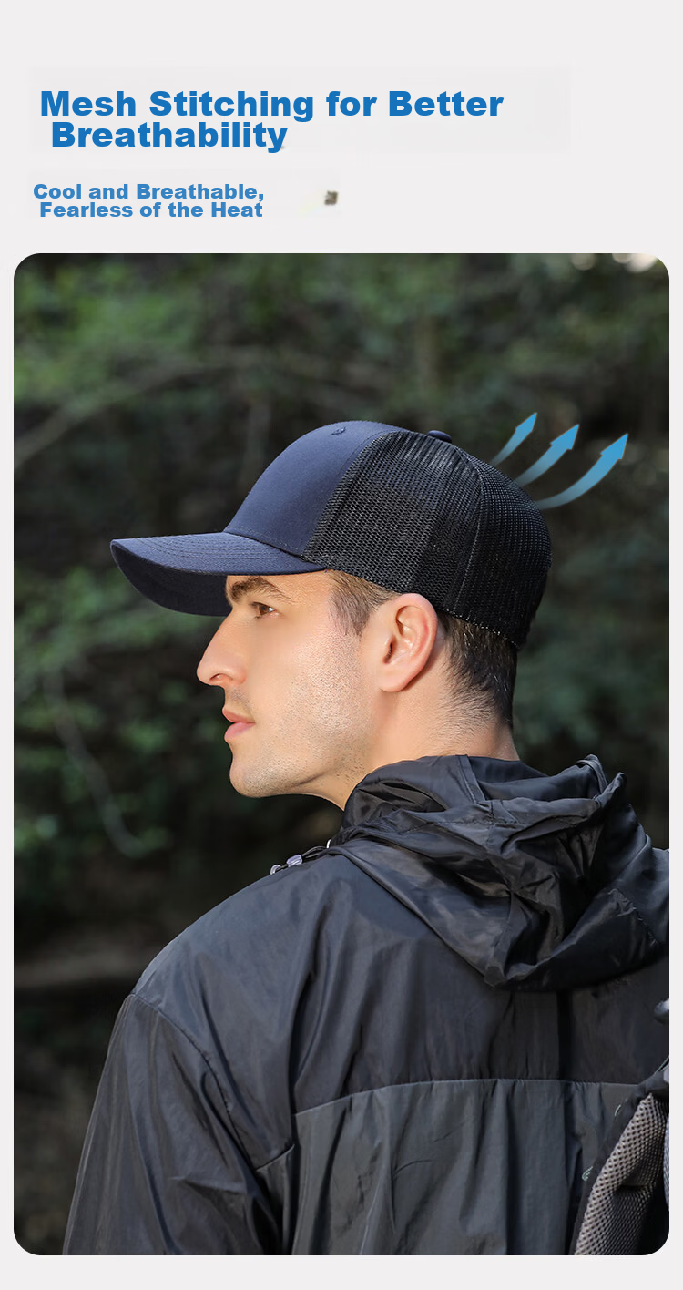 Romon Men's Baseball Cap Four Seasons Outdoor Hard Top Fashion Casual Hat Sun Protection Breathable Mesh Large Head Circumference Slim Face 4