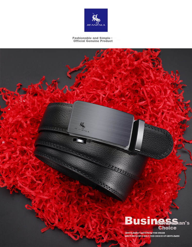 JIFANPAUL Genuine Leather Men's Automatic Buckle Cowhide Belt Casual Versatile 110cm Practical Birthday Gift for Dad 1