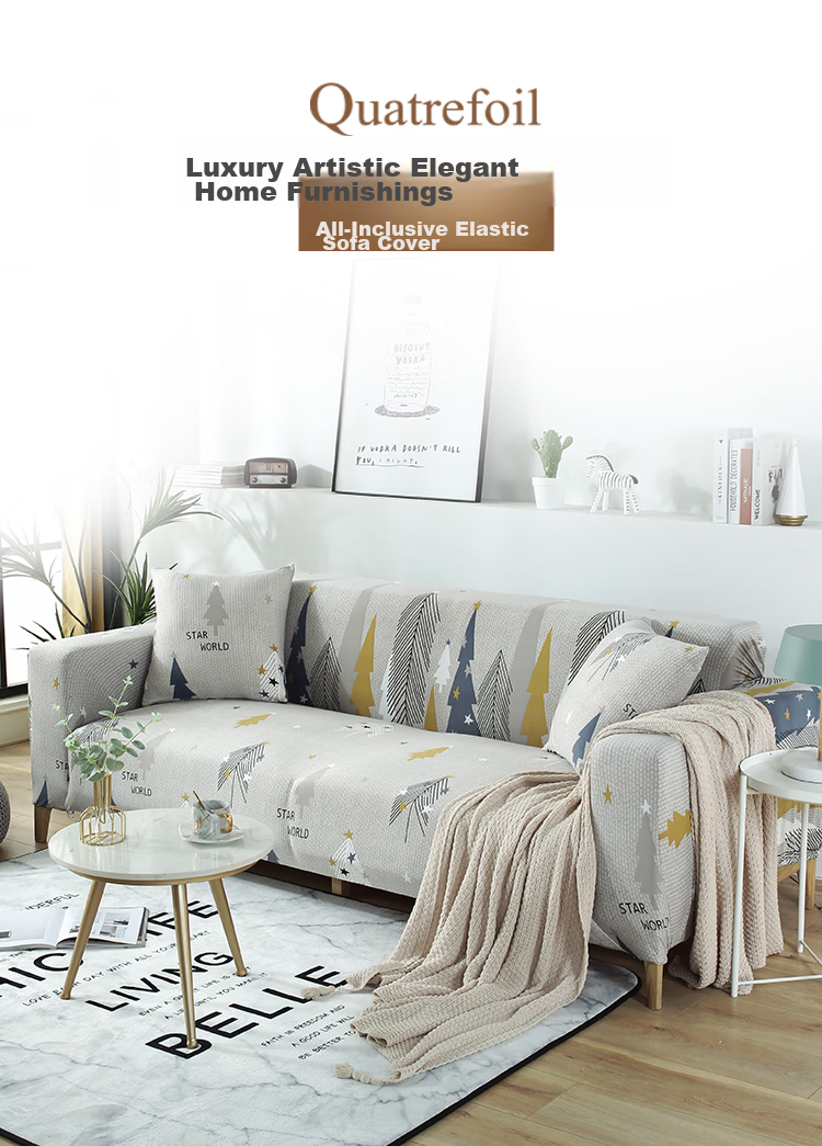 Quatrefoil Sofa Cover Elastic Full Coverage Sofa Slipcover Throw, Deep Space Gray, Suitable for Three-Seater 190-230cm 1