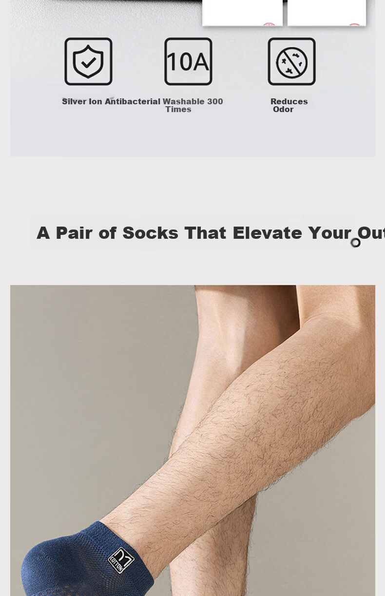 Mianmanman Men's Socks, 100% Pure Cotton Short Socks, Essential Oil, 10A Grade Antibacterial And Odor-Resistant, Breathable Summer Boat Socks, Business Short Tube Socks, 6 Pairs 7